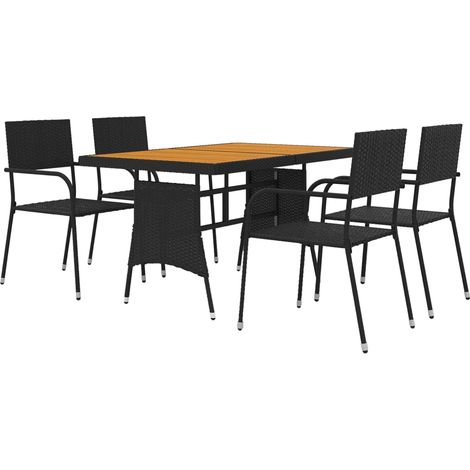 5-tlg. Garten-Essgruppe Poly Rattan Schwarz vidaXL (1/4)