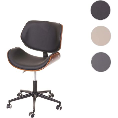 Chaise de bureau HWC-G25, pivotante, bois courbé, aspect noyer, rétro, réglable en hauteur brun noir