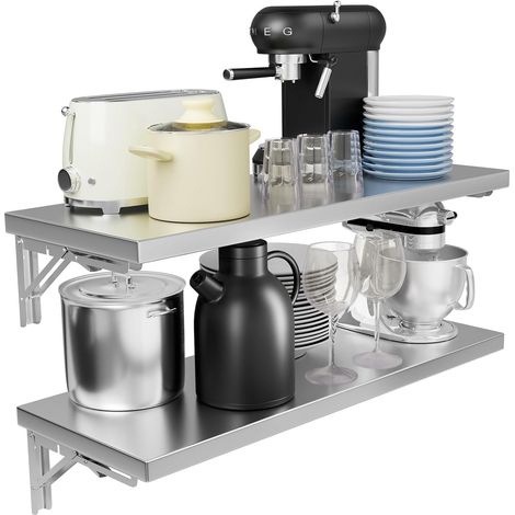 Étagère Murale en Acier Inoxydable - Étagère Murale Pliable - Étagère de Cuisine Commerciale - Camion Alimentaire, Restaurant, Garage, buanderie, Linge (60 cm, 2 pièces) (1/5)