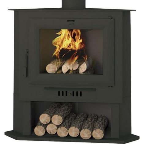 Fm Calefaccion – Poêle à bois d'angle 11.2 kW – Double combustion – Évacuation supérieure – Longueur bûche 55 cm – Rendement 74% – Volume de chauffe 305 m3 (1/8)