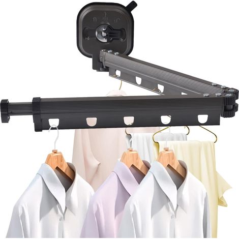 Einziehbarer Wäscheständer, an der Wand montierter, faltbarer Wäscheständer mit Saugnapf, Wäscheständer aus Aluminiumlegierung, Wäscheständer, 360° drehbar, für Balkon, Wäsche, Badezimmer (2-fach)