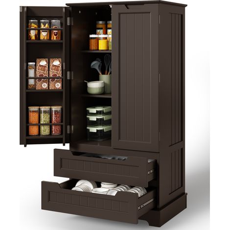 Credenze Cucina Bealife Armadi Ripostiglio 120 cm Mobili Alto Scaffale Regolabile 2 Porte 2 Cassetti per Salotto Camera da Letto Ufficio Marrone Scuro