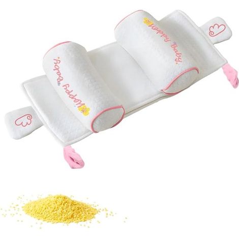 Coussin bébé ergonomique 100 % coton, respirant et lavable en machine, pour bébé de 0 à 18 mois, adapté au berceau, à la poussette et au siège auto, rose et multicolore (1/5)