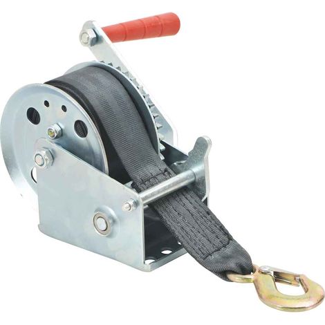 Treuil à main 540 kg avec sangle polyester 7 m, fer, argenté et noir - PANGIVO (1/5)