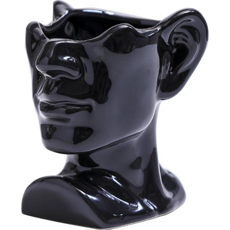 Fleurs Artificielles Lavande avec Pot Sculpté Portrait - [PE, Céramique] - 11.5x11x11.5cm - Noir/Blanc - Décoration Maison/ Bureau/ Éco (1/5)