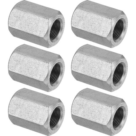 Ecrou Long M14 x 1 de Pas Écrou Hexagonal en Acier Inoxydable 304, 6Pcs 30mm/ 1.2" Longueur Raccords de Tige Filetés Avec Écrou de Serrage, Ton Argent (1/5)