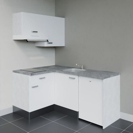 Kitchenette KA02 Blanc - Plan de travail Gris béton - Crédence : Non - Electroménager : Blanc (1/4)
