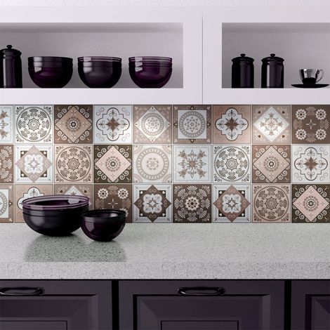 Sticker Mural Carrelage adhésif Cuisine Salle de Bain - 15 STICKERS CARREAUX DE CIMENT EZEIZA - 15stickers10x10cm (1/5)