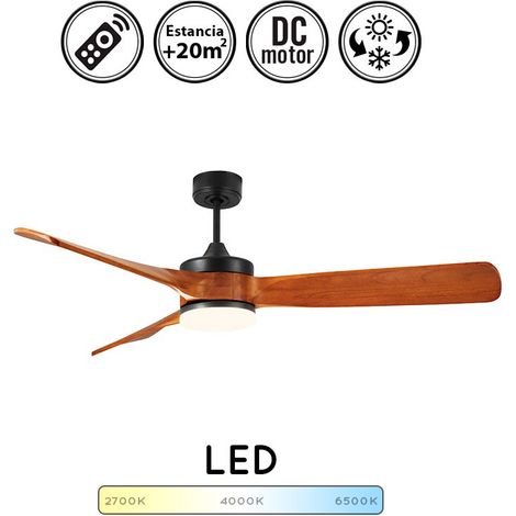 Ventilador de techo con luz silencioso DC con mando Oriente Negro Roble 132 cm invierno-verano color luz regulable (1/4)