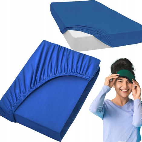 Drap-housse en jersey de coton pour lit 160x200 cm, bleu cobalt (1/5)