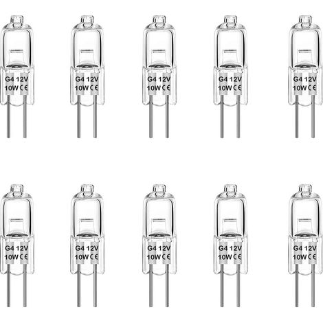 Packung mit 10 G4 10W 12V Halogenlampen, Halogen-Stiftsockellampe, Warmweiß 3000K [Energieklasse G] (1/5)