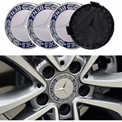 Lot de 4 cache-moyeux compatibles avec Mercedes Benz 75 mm - Bleu