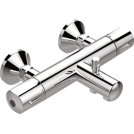 Porcher – Mitigeur thermostatique de douche chromé – Poignée de réglage avec limiteur à 40°C – Technologie COOL BODY – Raccords muraux 150mm (1/10)