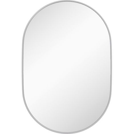 HOMCOM Specchio da Parete Ovale con 3 Ganci in Lega di Alluminio 60x90cm Argento