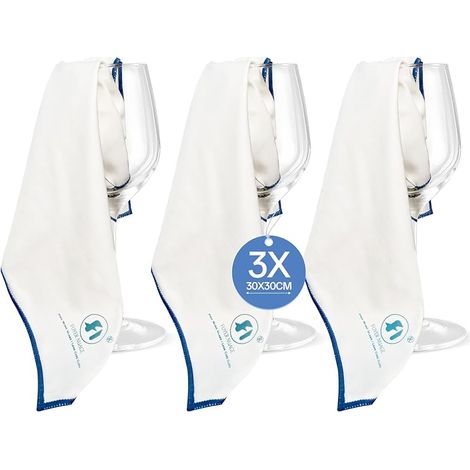 Chiffons Pro pour Verre en Microfibre, Nettoyage sans Traces pour Vitres,Verres, Extrêmement Absorbant, Chiffons de Polissage Non Pelucheux (Blanc, 30 x 30cm,3pcs) (1/5)