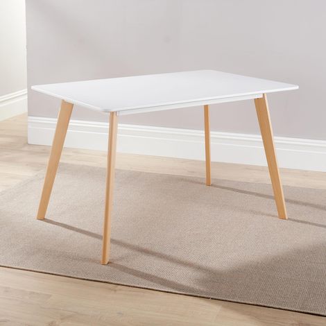 Dining Table 120cm Beech Legs White Top Diner Kitchen Home Modern Furniture Unit (1/2)