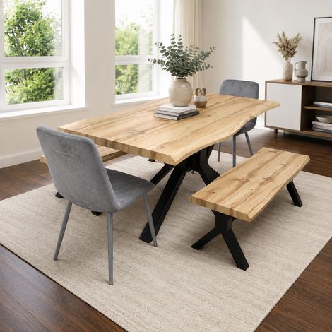 Modern Dining Table Set With 2 Grey Tufted Velvet Chairs And 2 Benches Dining Room Furniture (1/5)