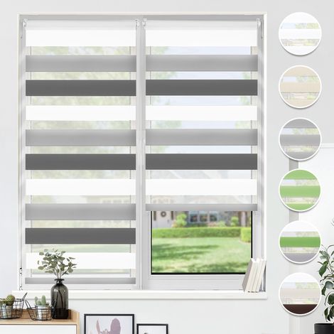 HOMEDEMO Store Enrouleur Jour Nuit sans Perçage, Double Tissu avec Clips, Rideau Occultant pour Fenêtre & Porte, 85l x 130L cm, Largeur du Tissu 85cm, Blanc-Gris-Anthracite