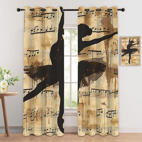 Rideau Occultant Ballet - Décoration Ballet, Rideau Thermique Motif Danseuse Ballerine Vintage Musique, Lot de 2 Rideaux Opaque à Oeillets pour Fenetre Chambre Salon, 140x160 cm (LxH) - 2x L 140 X H 1 (1/5)