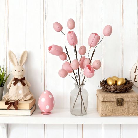Easter Eggs - Floral Picks - Artificial Tulip Branches - Spring Decor - Indoor Outdoor Table Tree Decoration - 3 Pieces (1/5)