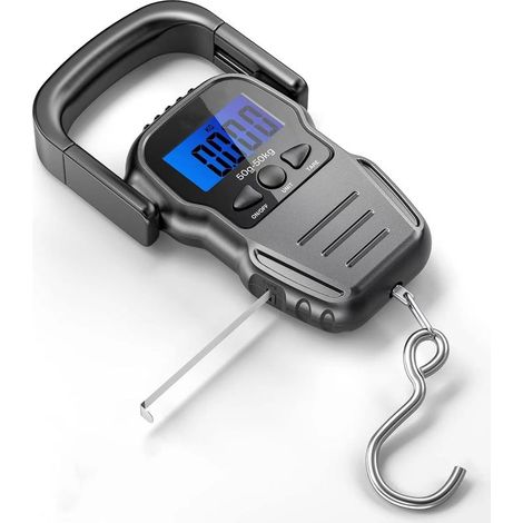 Balanza electrónica para equipaje/Balanza digital portátil/Balanza para maletas con pantalla LCD retroiluminada para viajes, pesca y tiro con arco, gancho grande (pilas incluidas) (1/5)