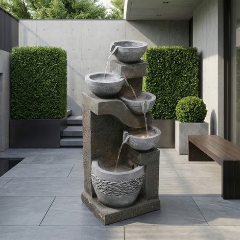 REDOM Fontana da giardino con pompa dell'acqua e illuminazione LED, effetto pietra naturale resina grigia