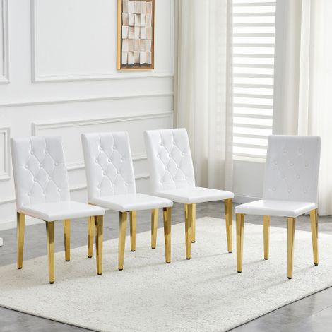 Set di 4 sedie da pranzo in bianco puro con dettagli in oro lucido: lusso discreto. La scelta ideale per le sale da pranzo in stile europeo, con gambe in metallo color oro per una grande versatilità d