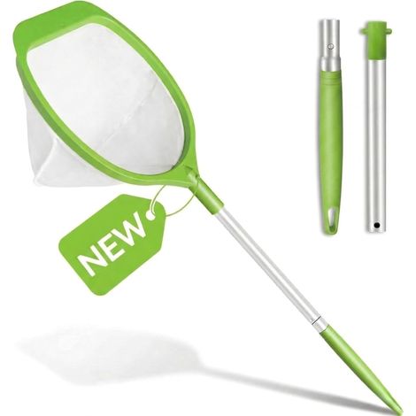 Épuisette de Surface avec Manche Réglable 69 CM – Filet à Mailles Ultra Fines à Longueur Réglable pour Piscine, Étang et Spa, Idéal pour Bassins Autoportants et Compatible avec Bestway, Vert (1/5)