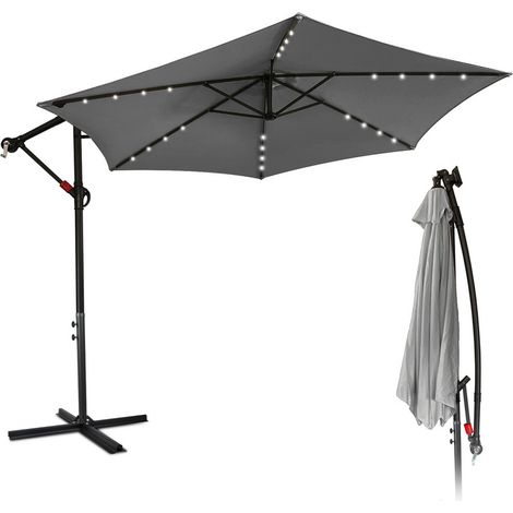 SWANEW Sonnenschirm Ampelschirm Garten Schirm Pavillon mit LED Beleuchtung 350cm - Grau (1/5)