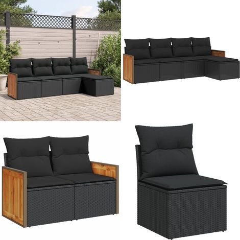 Salon de jardin 5 pcs avec coussins noir résine tressée - Ensemble Salon De Jardin - Meuble Extérieur - Salon De Jardin Pliable - Set De Salon De Jardin - Fauteuil De Jardin - Home & Living (1/5)