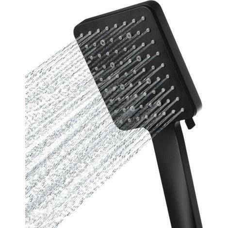 Pommeau de douche (noir), grand pommeau de douche carré à commande monocommande, pommeau de douche haute pression à 6 buses (1/5)