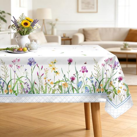 Nappe de Table Fleurs Sauvages Rectangulaire, Nappes Herbe Nappe Anti-Taches Et Lavable pour La Cuisine Manger de Fête Décoration Anniversaire Et Salon (140 x 180 cm) (1/5)