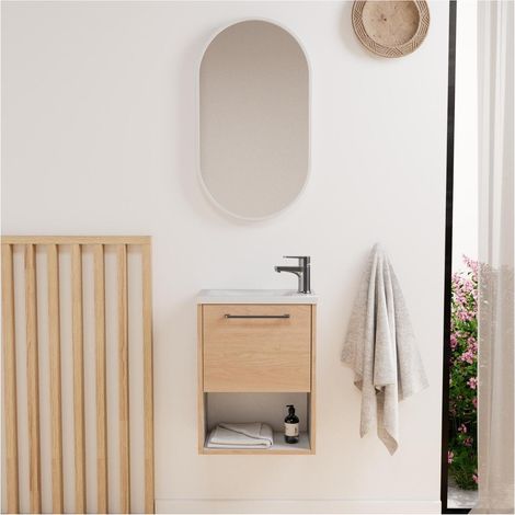 NIKA Waschtischset mit Nische, Wasserhahn und ovalem Spiegel