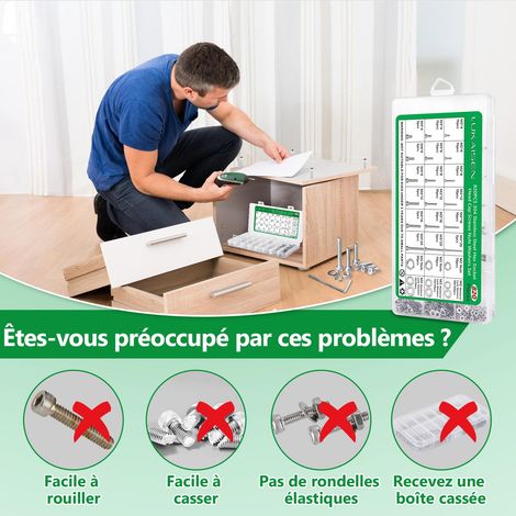 820 Pièces Kit de Vis à Tête Plate à Embout Hexagonal en Acier Inoxydable 304 Métrique avec Écrous, Rondelles Plates et Grower, Inclut 3 Clés – Set de Vis de Précision M2 M3 M4 pour Imprimante 3D (1/5)
