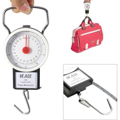 bagagevåg med måttband - Barbar handvikt med 22 kg kapacitet och 1 m måttband for exact vägning av resväskor väskor handväskor bagage