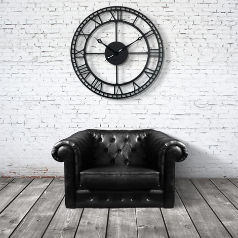 Reloj de pared grande de metal negro de 80 cm (1/5)