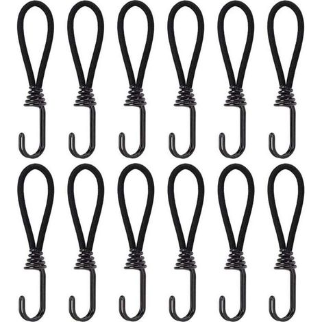 Elastische Bungee-Seile mit Haken, 15 cm lange elastische Gummiseile mit Kabelbindern für Pavillons, Planen, Campingzelte, Vorhangverlängerungen, 12 Stück - Crezuo