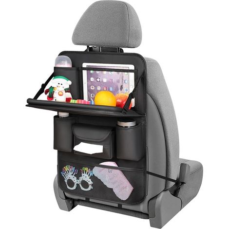 Organisateur Siège de Voiture, Organisateur Voiture Enfant avec Plateau pour Tablette Transparent, Cuir PU Imperméabl Protection Siege Auto Enfant, 8 Poches Multifonction Boîte (1/5)