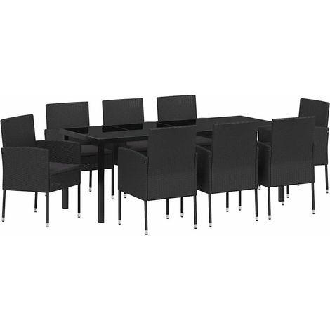 Maison Exclusive - Set da Pranzo per Giardino con cuscino 9 pcs Nero polyrattan