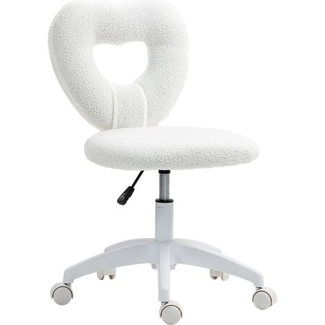 Sedia da ufficio girevole bianca in tessuto teddy con schienale a cuore regolabile (1/5)