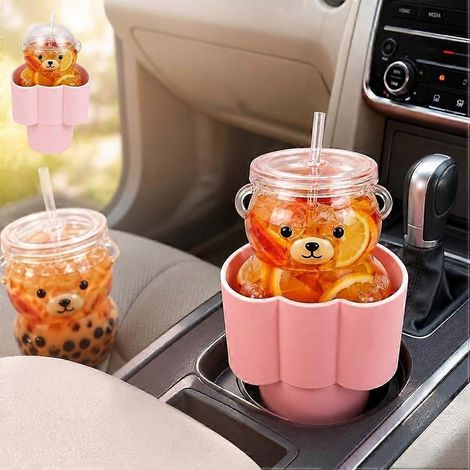 Porte-gobelet en forme de cœur pour voiture, compatible avec l'adaptateur Bearista pour gobelet en verre Porte-gobelet réutilisable pour voiture, cadeau pour l'intérieur du véhicule (1/5)