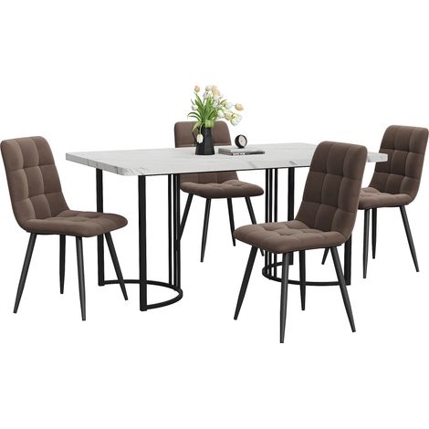 Ensemble de salle à manger 5 pièces, table à manger avec 4 chaises, ensemble de table de cuisine moderne, table de cuisine 140×80 cm avec pieds en métal noirs, plateau en MDF blanc, chaises de salle à
