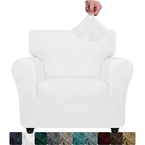 CHELZEN Samt-Armlehnen-Sesselbezug, 1-Sitzer, dicker, dehnbarer Sofa-Sesselbezug für Hunde und Haustiere (1-Sitzer, Weiß) (1/5)