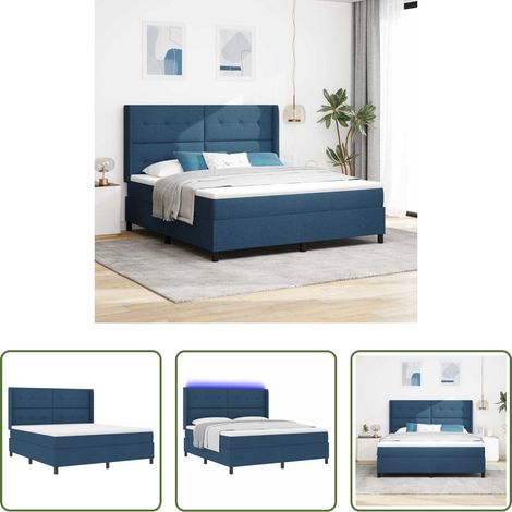 LED-Streifen - LED Boxspringbett mit Matratze Blau 180 x 200 cm Stoff (1/5)