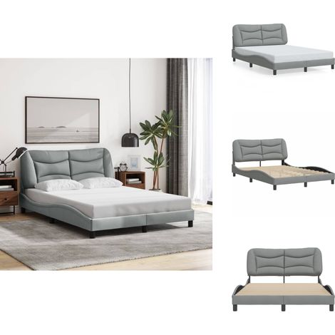 Cadre de lit sans matelas gris clair 140x190 cm tissu - Lit Plateforme - Lit Double - Cadre De Lit Design - Lit Avec Têtière - Literie (1/5)