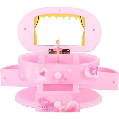 Boîte à musique ballerine cœur avec miroir, coffret bijoux cadeau fille (rose) (1/5)