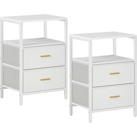 Ensemble de 2 tables de chevet avec 2 tiroirs et compartiment ouvert, table d’appoint polyvalente, meuble de rangement pour chambre (1/5)