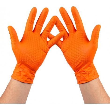 (1 Packung mit 50 Stück) Diamond Nitrilhandschuhe, Größe M, Einweg-Arbeitshandschuhe, Orange, strapazierfähig, latexfrei, puderfrei (1/5)