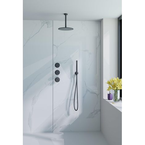 Fortifura Nebbio Ensemble de douche pluie - robinet encastré - élément encastré - coude de raccordement mural - flexible de douche lisse - douchette