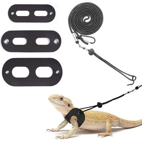 3-Piece Adjustable Harness Set, Nylon Leash, Soft Leather, Reptile, For Lizards, Iguanas, Outdoors (1/5)